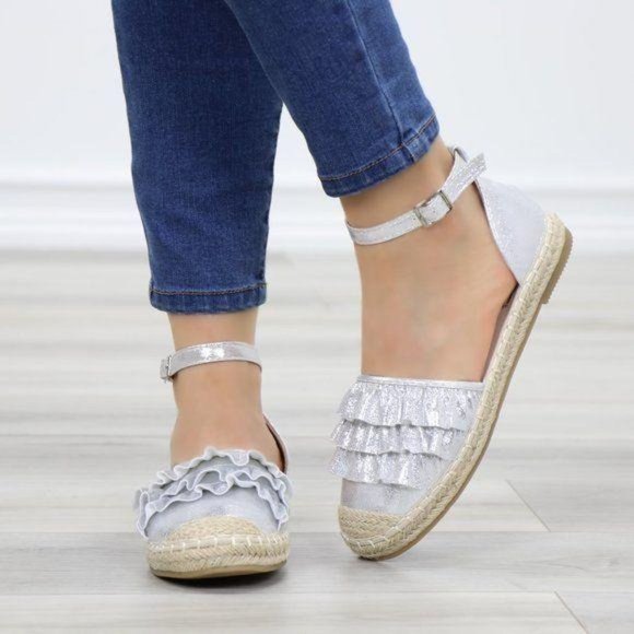 Cutest Sparkly Silver Espadrille Ruffle Sandals - Picture 9 of 10